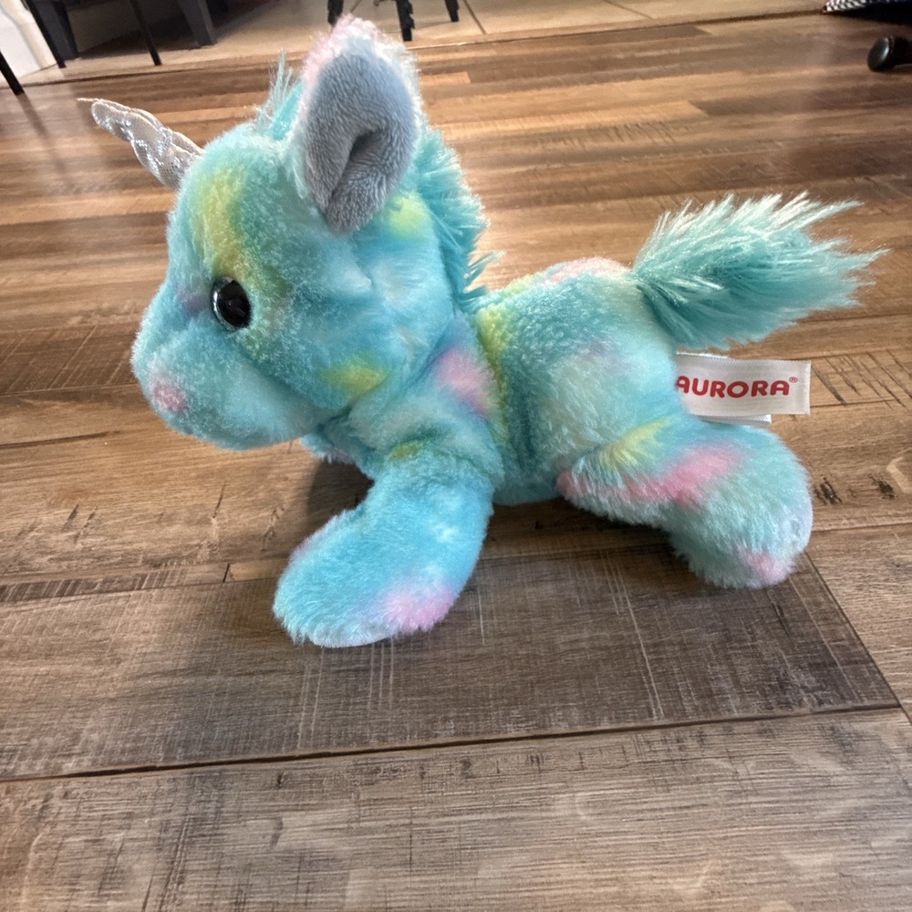 Aurora Plush Blue Tie Dye Unicorn Blueberry Ripple Pastel Stuffed Animal Toy 8"